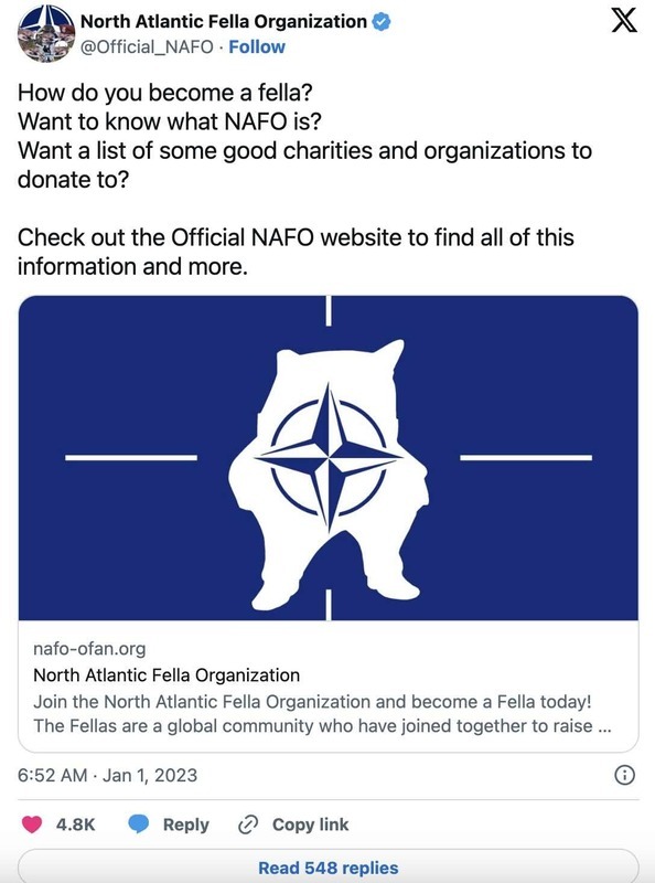 Description of how to get your own NAFO fella by donating to aid Ukraine against the Russian invasion.